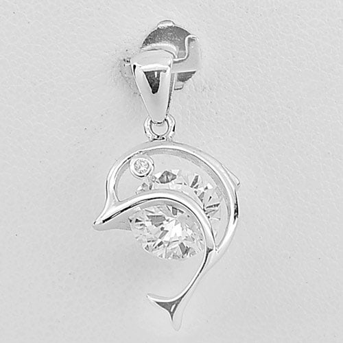925 Sterling Silver Dolphin Pendant 1.95 Grams with Round White CZ 9 Mm. (1 of 3)