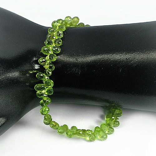 Natural Green Peridot 69.85 Ct. Briolette Beads Length 9 Inch Gemstone From Thailand (1 of 3)