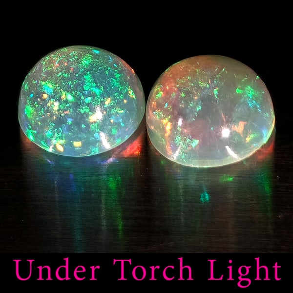 Natural Multi Color Opal 1.82 Ct. 2 Pcs Round Cabochon Shape 6.9 Mm Gemstones from Ethiopia (1 of 3)