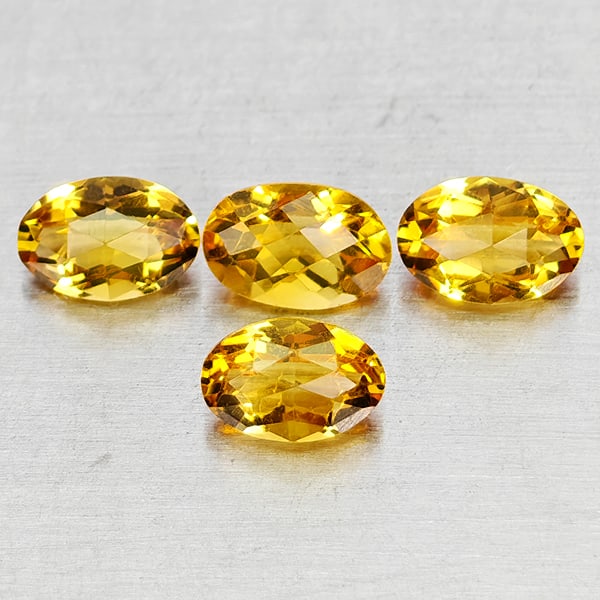 Natural Yellow Citrine 1.86 Ct. 4 Pcs Oval Checkerboard Cut 6 x 4 Mm Gemstone From Brazil: Product ID: 801815179 Product Name: Natural Citrine Weight: 1.86 CT. Size: 6 x 4 x 3.1 MM. Shape: Oval Checkerboard Cut Color: Yellow Clarity:VVS - VSI Luster: Good Gems Origin: Brazil Treatment: Unhe