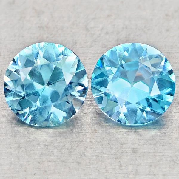 Natural Blue Zircon 1.22 Ct. 2 Pcs. Round Diamond Cut 5.1 Mm. Gemstones From Cambodia (1 of 3)