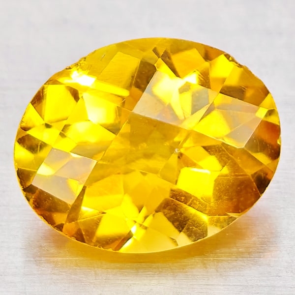 Natural Yellow Citrine 1.87 Ct. Oval Checkerboard Cut 10 x 7.9 Mm. Gemstone From Brazil (1 of 3)