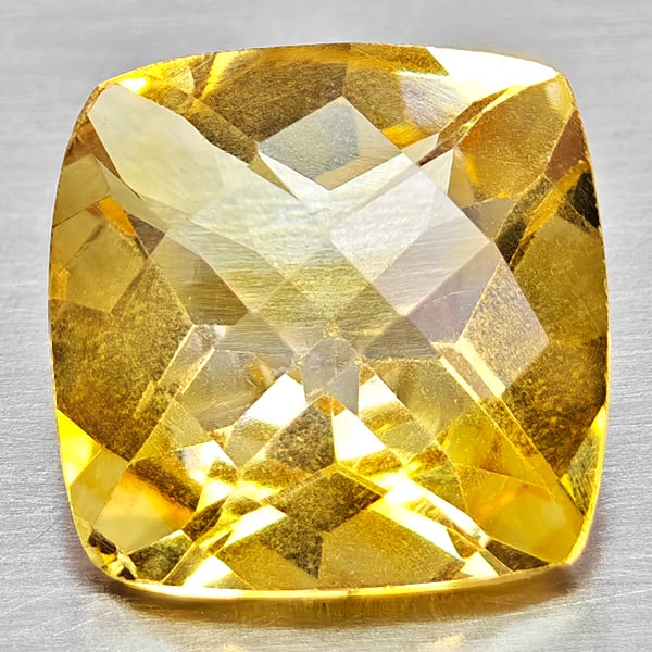 Natural Yellow Citrine 3.75 Ct. Cushion Checkerboard Cut 10.1 Mm. Gemstone From Brazil (1 of 3)