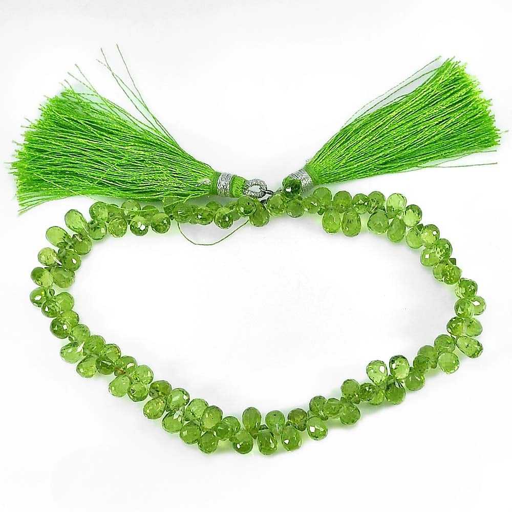 Natural Green Peridot Beads 95.25 Ct. Length 9 Inch Briolette 6.8 x 4.6 Mm. Gemstone (1 of 3)