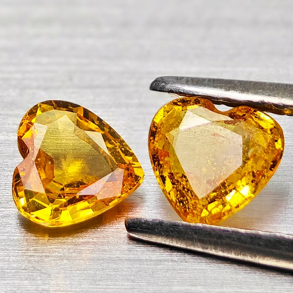 Natural Yellow Songea Sapphire 1.00 Ct. 2 Pcs Heart Shape 5.1 x 5 Mm Gemstones From Tanzania (1 of 3)