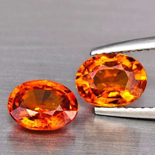 Natural Orangish Red Spessartine Garnet 2.24 Ct. 2Pcs Oval Shape 6.7 x 5.2 Mm Gemstones From Namibia (1 of 3)