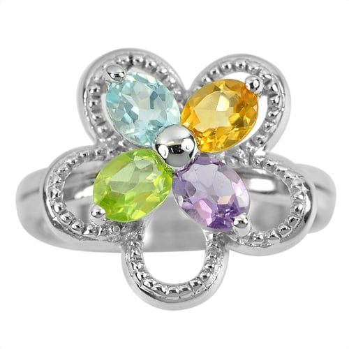 Natural Amethyst & Citrine & Peridot & Topaz 925 Sterling Silver Ring Jewelry Size 7 (1 of 3)