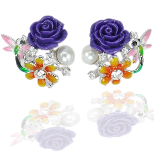 Natural White Pearl & Purple Rose Resin with 925 Sterling Silver Earrings Jewelry 10.80 G.: Product ID: 207102356 Product Type: 925 Sterling Silver Fine Jewelry Jewelry Weight: 10.80 Grams. Gemstones Color: Multi-Color Metal: Solid Silver 92.5%. Gemstone Detail: Round Cab White Pearl Size 6.