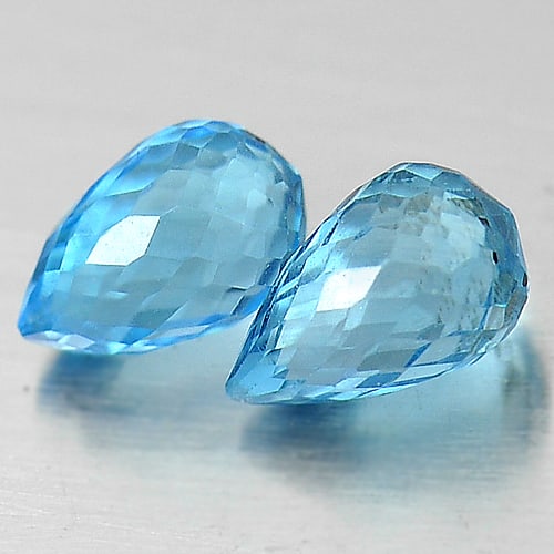 Natural Blue Topaz 1.67 Ct. 2 Pcs Briolette Shape 6.3 x 4 Mm Gemstones from Brazil (1 of 3)