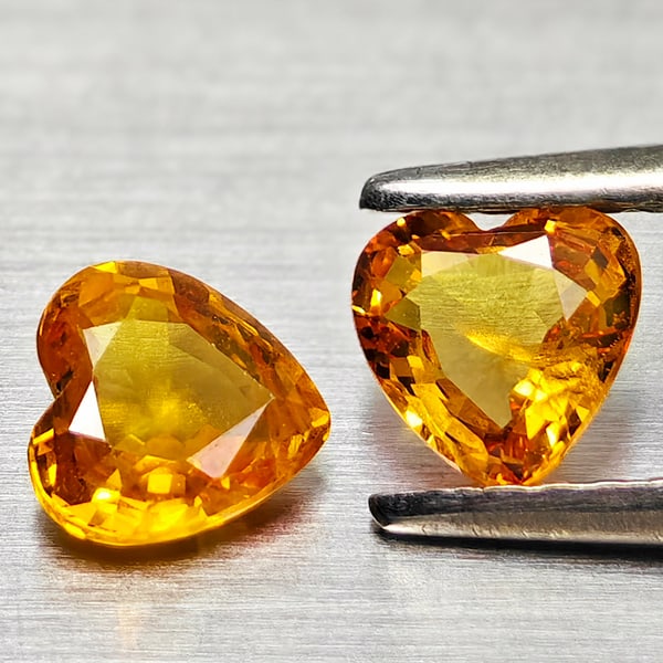 Natural Yellow Songea Sapphire 0.98 Ct. 2 Pcs Heart Shape 5.1 x 5 Mm Gemstones from Tanzania: Product ID: 806162456 Product Name: Natural Yellow Sapphire Weight: 0.98 CT. Size: 5.1 x 5 x 2.5 MM. Shape: Heart Shape Color: Yellow Clarity:VSI Luster: Good Gems Origin: Tanzania Treatment: Heated C