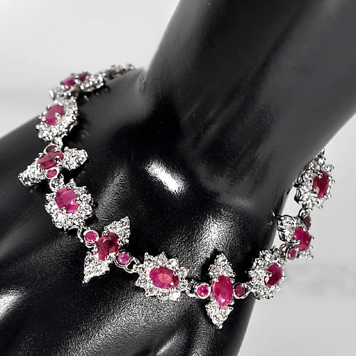 Natural Red Ruby 925 Sterling Silver Jewelry Bracelet Length 8 Inch. 17.21 Grams (1 of 3)