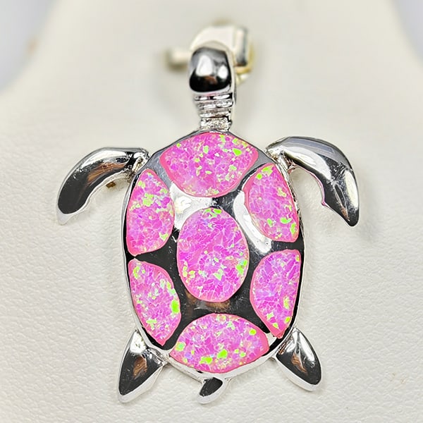 925 Sterling Silver Jewelry Pendant Multi Color Pink Created Opal Turtle 5.97 Grams (1 of 3)