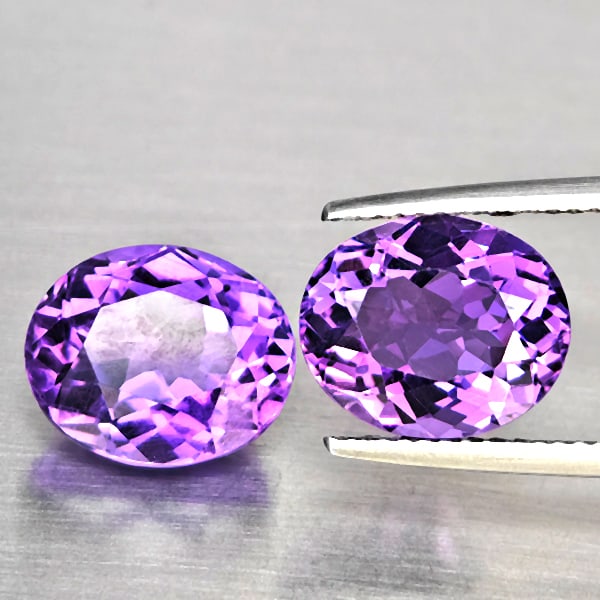 Natural Purple Amethyst 8.29 Ct. 2 Pcs Oval Shape 11.4 x 9.5 Mm Gemstone From Brazil (1 of 3)