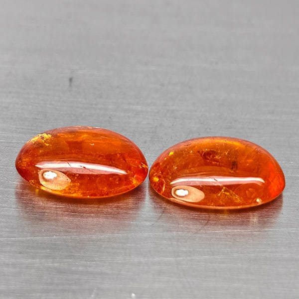 Natural Orangish Red Spessartine Garnet 9.25 Ct. 2 Pcs Oval Cabochon Shape Gemstones From Namibia (1 of 3)