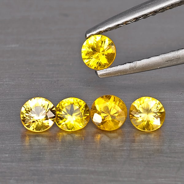 Natural Yellow Songea Sapphire 0.88 Ct. 5 Pcs Round Diamond Cut 3.4 Mm Gemstone from Tanzania: Product ID: 806130490 Product Name: Natural Blue Sapphire Weight: 0.88 CT. Size: 3.4 x 3.4 x 2.2 MM. Shape: Round Diamond Cut Color: Yellow Clarity:SI1 Luster: Good Gems Origin: Tanzania Treatment: He