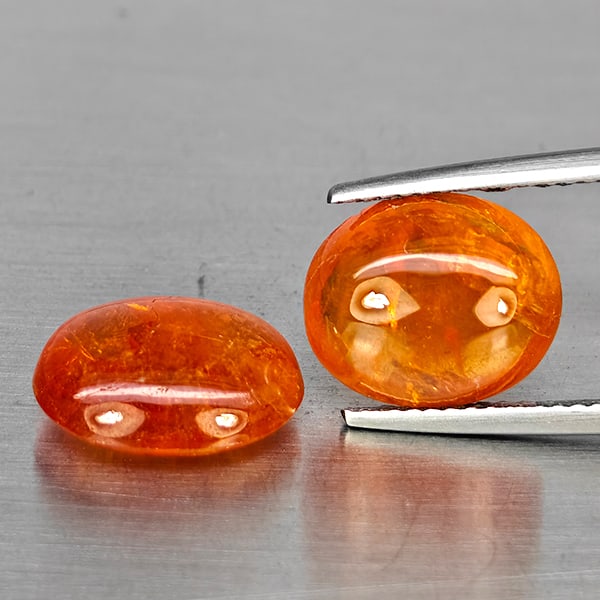 Natural Orangish Red Spessartine Garnet 12.47 Ct. 2 Pcs Oval Cabochon Shape Gemstones From Namibia (1 of 3)