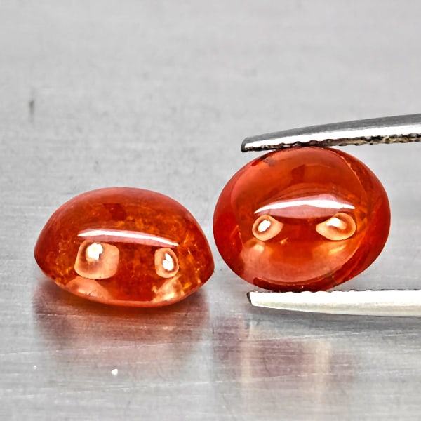 Natural Orangish Red Spessartine Garnet 8.94 Ct. 2 Pcs Oval Cabochon Shape Gemstones From Namibia (1 of 3)