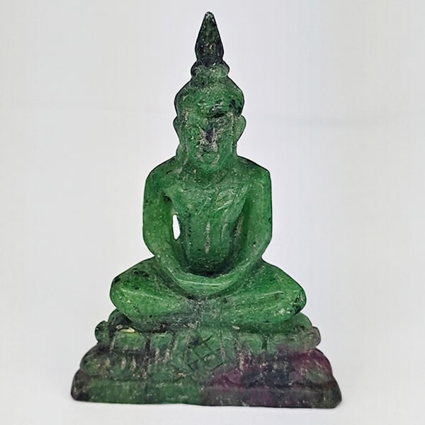 Natural Red Green Ruby in Zoisite 72.45 Ct. Buddha Carving Shape 46 x 31 Mm Gemstone From Madagascar (1 of 3)
