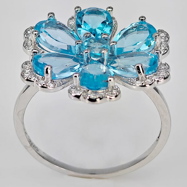 Natural Swiss Blue Topaz 925 Sterling Silver Jewelry 4.60 Grams Ring Size 9 (1 of 3)
