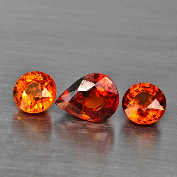 Natural Orangish Red Spessartine Garnet 3.33 Ct. 3 Pcs Mixed Shape Gemstones From Namibia (1 of 3)