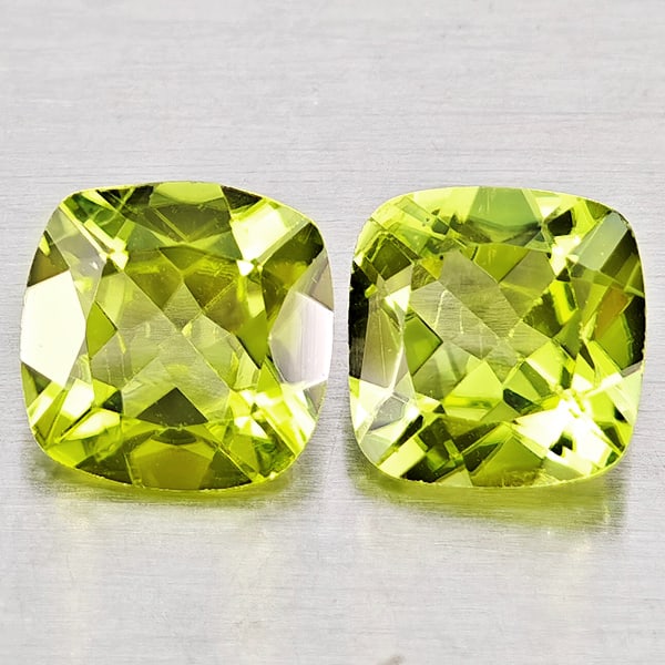 Natural Green Peridot 1.69 Ct. 2 Pcs Cushion Shape Gemstones from Pakistan (1 of 3)