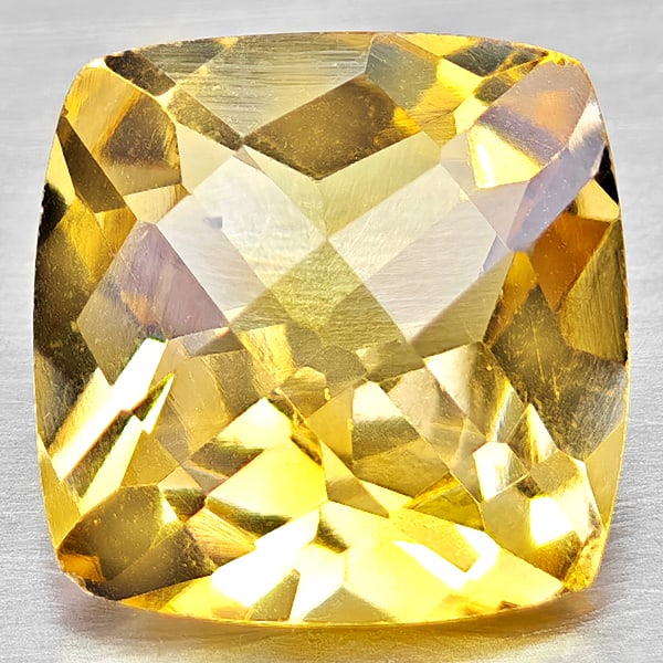 Natural Yellow Citrine 3.93 Ct. Cushion Checkerboard Cut 10.1 x 10.1 Mm. Gemstone From Brazil (1 of 3)