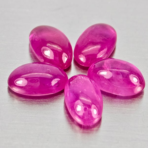 Natural Pink Red Jonson Ruby 1.92 Ct. 5 Pcs Oval Cabochon Shape 5.2 x 3.2 Mm Gemstone from (1 of 3)