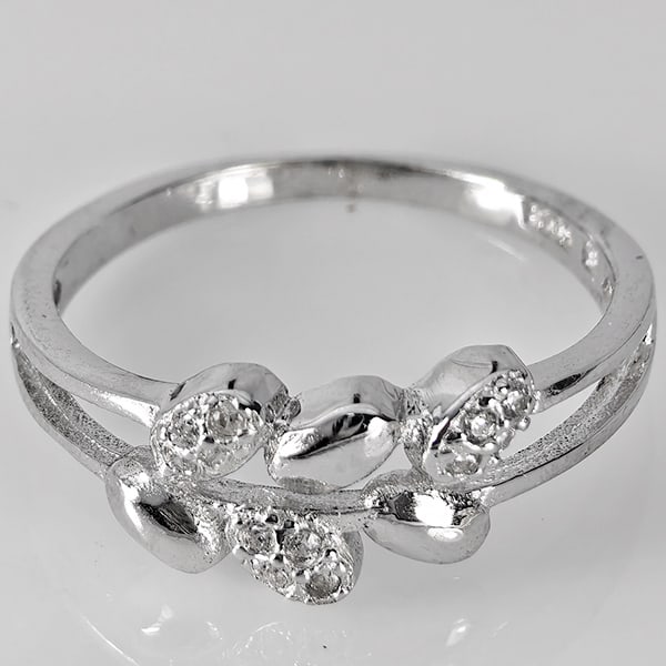 925 Sterling Silver Jewelry with White CZ Beautiful Leaf Design Ring Size 7 (1 of 3)