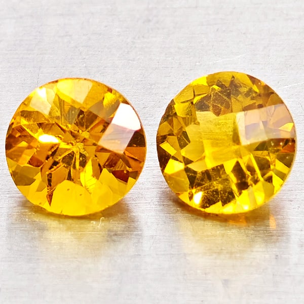 Natural Yellow Citrine 1.02 Ct. 2 Pcs Round Checkerboard Cut 5.3 Mm Gemstones From Brazil (1 of 3)