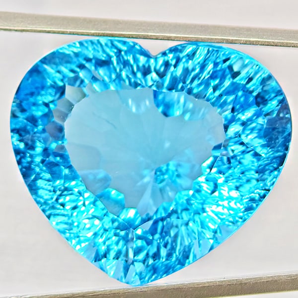 Natural Baby Blue Color Topaz 34.94 Ct. Heart Concave Cut 22 x 19 Mm Gemstone From Brazil (1 of 3)