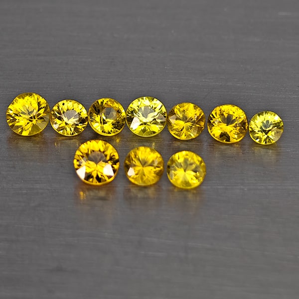 Natural Yellow Songea Sapphire 0.86 Ct. 10 Pcs Round Diamond Cut 2.5 Mm Gemstone from Tanzania: Product ID: 806130499 Product Name: Natural Blue Sapphire Weight: 0.86 CT. Size: 2.5 x 2.5 x 1.8 MM. Shape: Round Diamond Cut Color: Yellow Clarity:SI1 Luster: Good Gems Origin: Tanzania Treatment: He