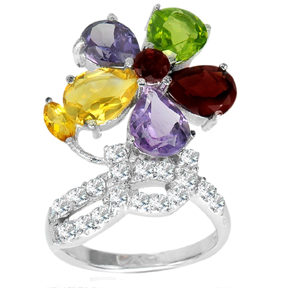 Natural Amethyst Garnet Peridot And Citrine 925 Sterling Silver Ring Jewelry 8.69 G. Ring Size 7 (1 of 3)