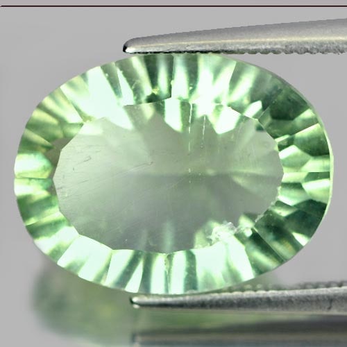 Natural Green Flourite 9.82 Ct. Oval Concave Cut 16 x 12.2 Mm. Gemstone from Brazil: Product ID: 802703303 Product Name: Natural Fluorite Weight: 9.82 CT. Size: 16 x 12.2 x 7.3 MM. Shape: Oval Concave Cut Color: Green Clarity:VSI Luster: Good Gems Origin: Brazil Treatment: Unheated Cr