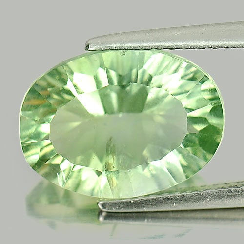 Natural Green Fluorite 7.26 Ct. Oval Concave Cut 14.3 x 10.6 Mm Gemstone From Brazil (1 of 3)