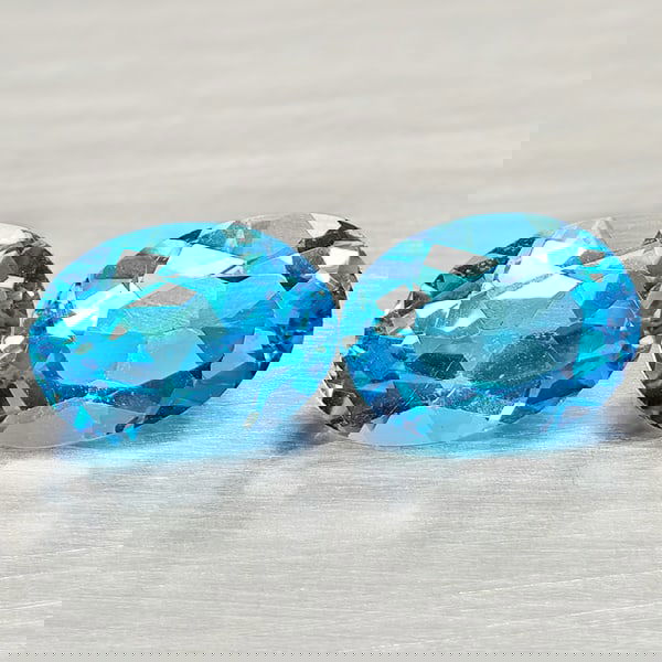 Natural Swiss Blue Topaz 3.38 Ct. 2 Pcs. Round Shape 8.1 x 6.1 Mm. Gemstones From Brazil (1 of 3)