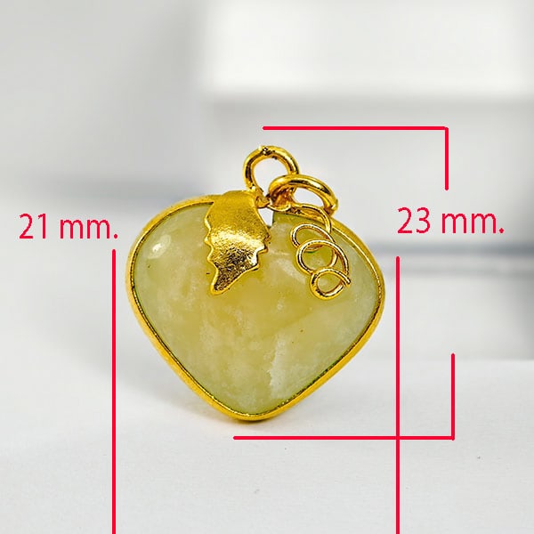 Natural Honey Jade Heart Nickel Pendant 23 x 21 Mm. 33.80 Ct. Gemstone: Product ID: 819814356 Product Name: Natural Jade Weight: 39.80 CT. Size: 23 x 21 MM. Shape: Heart Color: Honey Clarity:Opaque Luster: Good Gems Origin: Thailand Treatment: Unheated Crystal Structure: