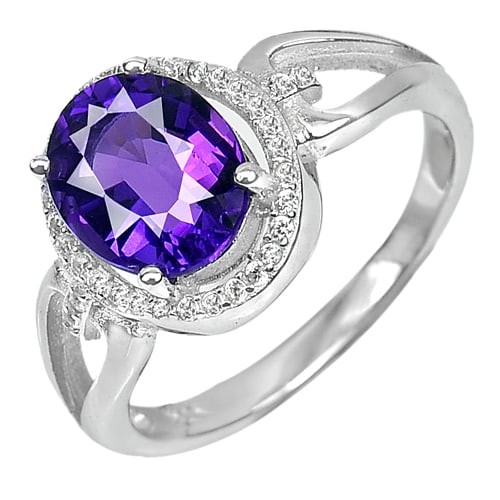 Natural Purple Amethyst with 925 Sterling Silver Ring Jewelry Size 8.5 (1 of 3)