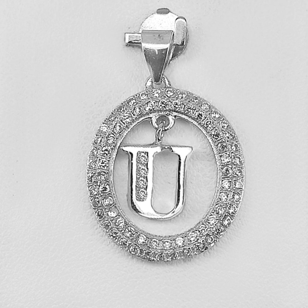 925 Sterling Silver Pendant Jewelry Letter U in Oval Halo Design 2.00 G. (1 of 3)