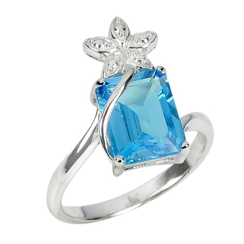 Natural Swiss Blue Topaz 925 Sterling Silver Jewelry 3.85 Grams Ring Size 7 (1 of 3)