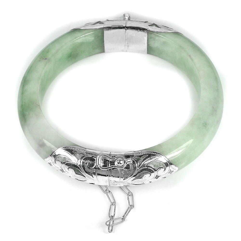 Natural Green Jade Bangle 301.81 Ct. Diameter 55 Mm. with Silver (1 of 3)