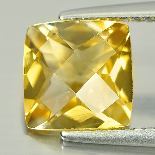 Natural Yellow Citrine 2.24 Ct. Cushion Shape 8.2 Mm Gemstone from Brazil: Product ID: 801812944 Product Name: Natural Citrine Weight: 2.24 CT. Size: 8.2 x 8.2 x 5.1 MM. Shape: Cushion Checkerboard Color: Yellow Clarity:IF Luster: Good Gems Origin: Brazil Treatment: Unheated