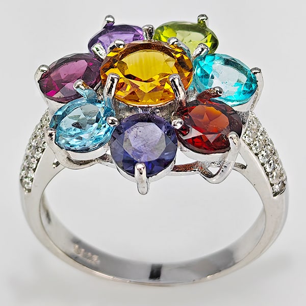 Natural Mixed Gemstones Real 925 Sterling Silver Jewelry 4.30 Grams Ring Size 9 (1 of 3)