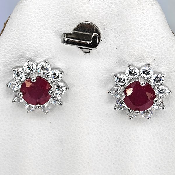 Natural Red Ruby Real 925 Sterling Silver Jewelry Earring 3.71 Grams (1 of 3)