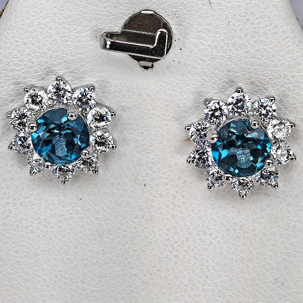 Natural London Blue Topaz Real 925 Sterling Silver Jewelry Earring 3.57 Grams (1 of 3)