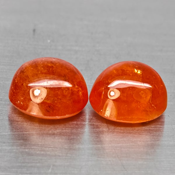 Natural Orangish Red Spessartine Garnet 15.64 Ct. 2 Pcs Oval Cabochon Shape Gemstones From Namibia (1 of 3)