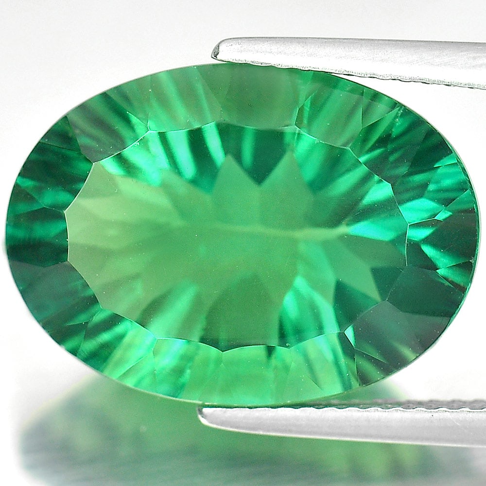 Natural Green Fluorite 13.92 Ct. Oval Concave Cut 18.2 x 13 Mm Gemstone from Brazil (1 of 3)