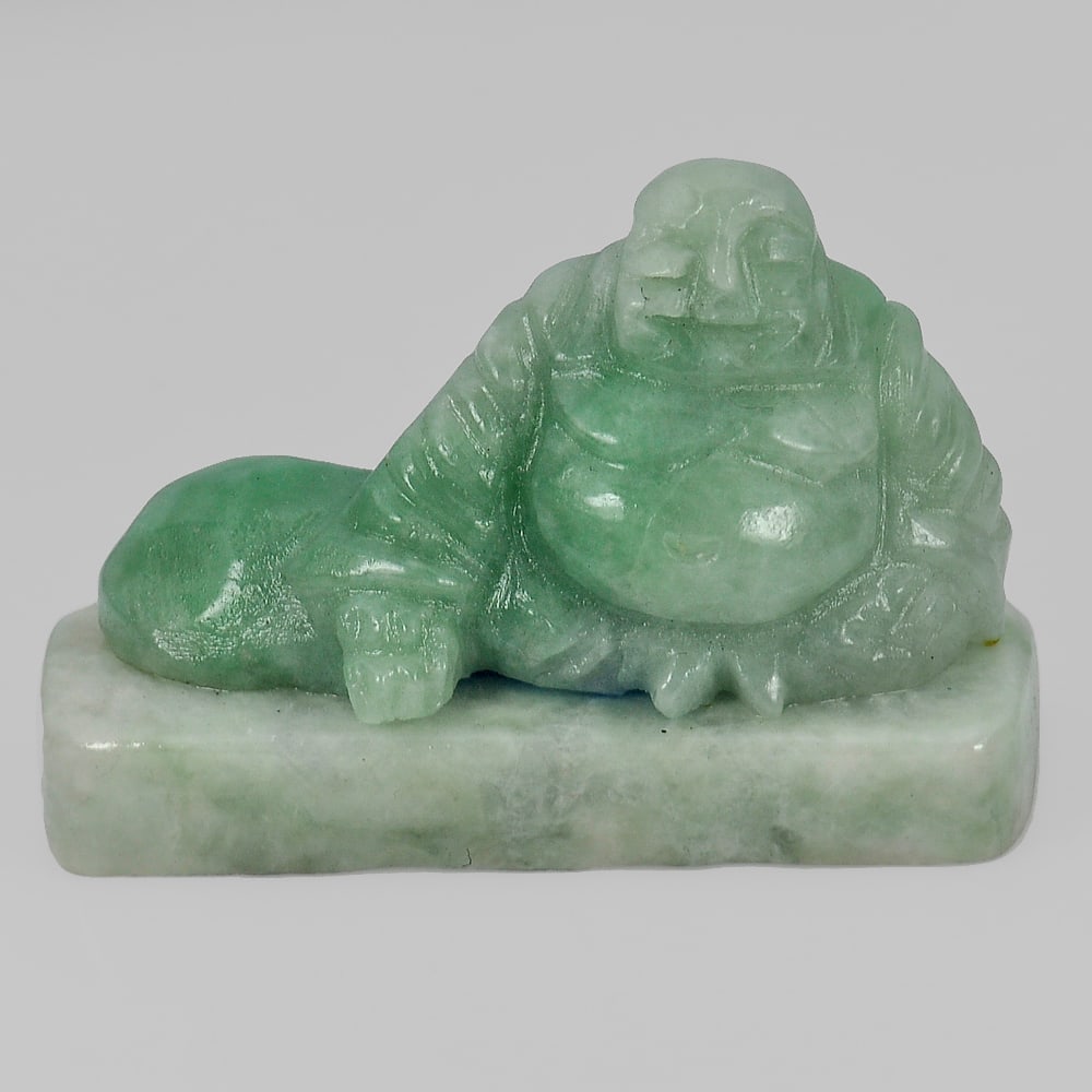 Natural Green Jade Happy Smile Buddha Carving 213.46 Ct. Unheated Gemstone (1 of 3)
