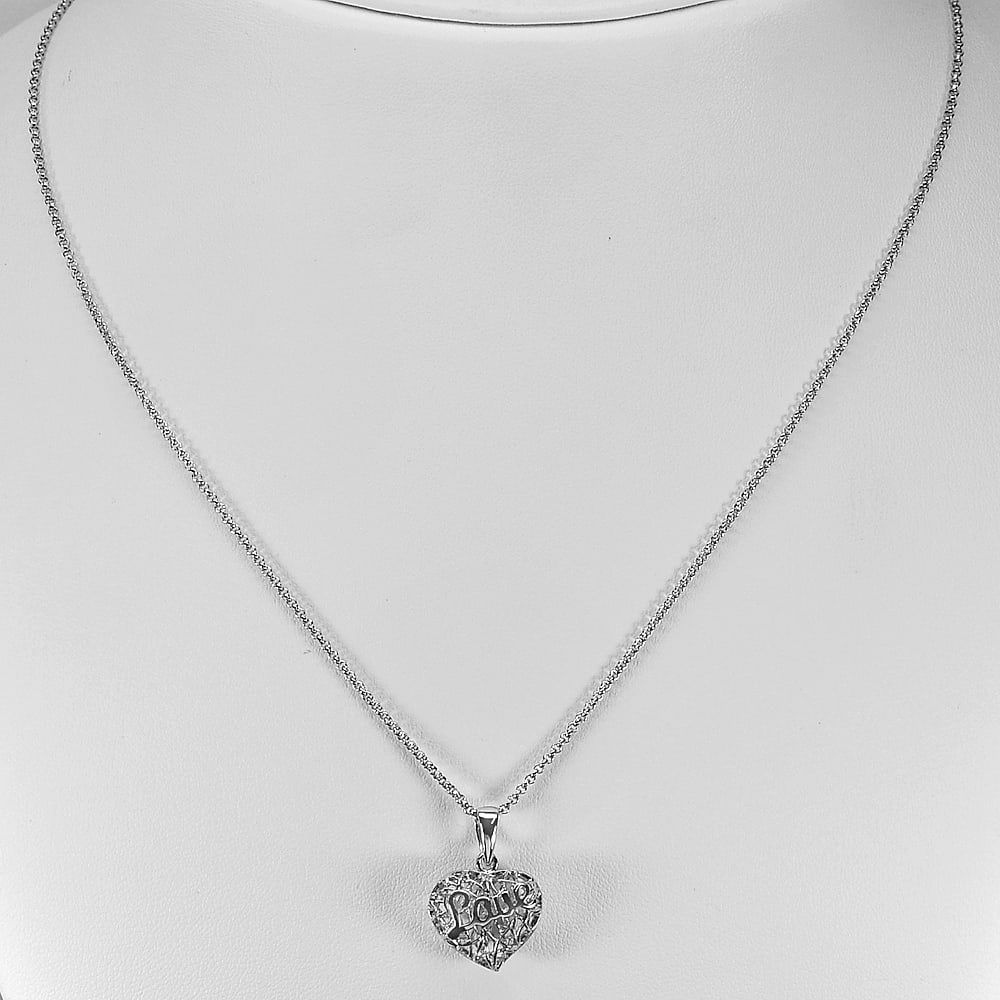 925 Sterling Silver Necklace 17 Inch. & Heart Pendant Size 21 x 15 Mm.4.81 Grams (1 of 3)