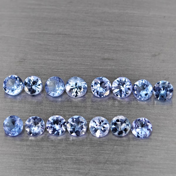 Natural Violetish Blue Tanzanite 1.27 Ct. 15 Pcs. Round Diamond Cut 2.6 Mm. Gemstone from Tanzania: Product ID: 807015061 Product Name: Natural Tanzanite Weight: 1.27 CT. Size: 2.6 x 2.6 x 1.5 MM. Shape: Round Diamond Cut Color: Violetish Blue Clarity:SI1 Luster: Good Gems Origin: Tanzania Treatment