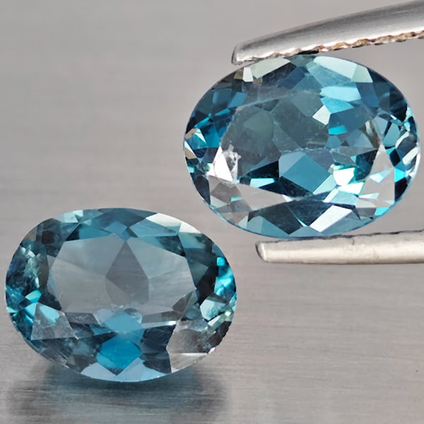 Natural London Blue Topaz 3.97 Ct. 2 Pcs. Oval Shape 9 x 7.2 Mm. Gemstones From Brazil (1 of 3)